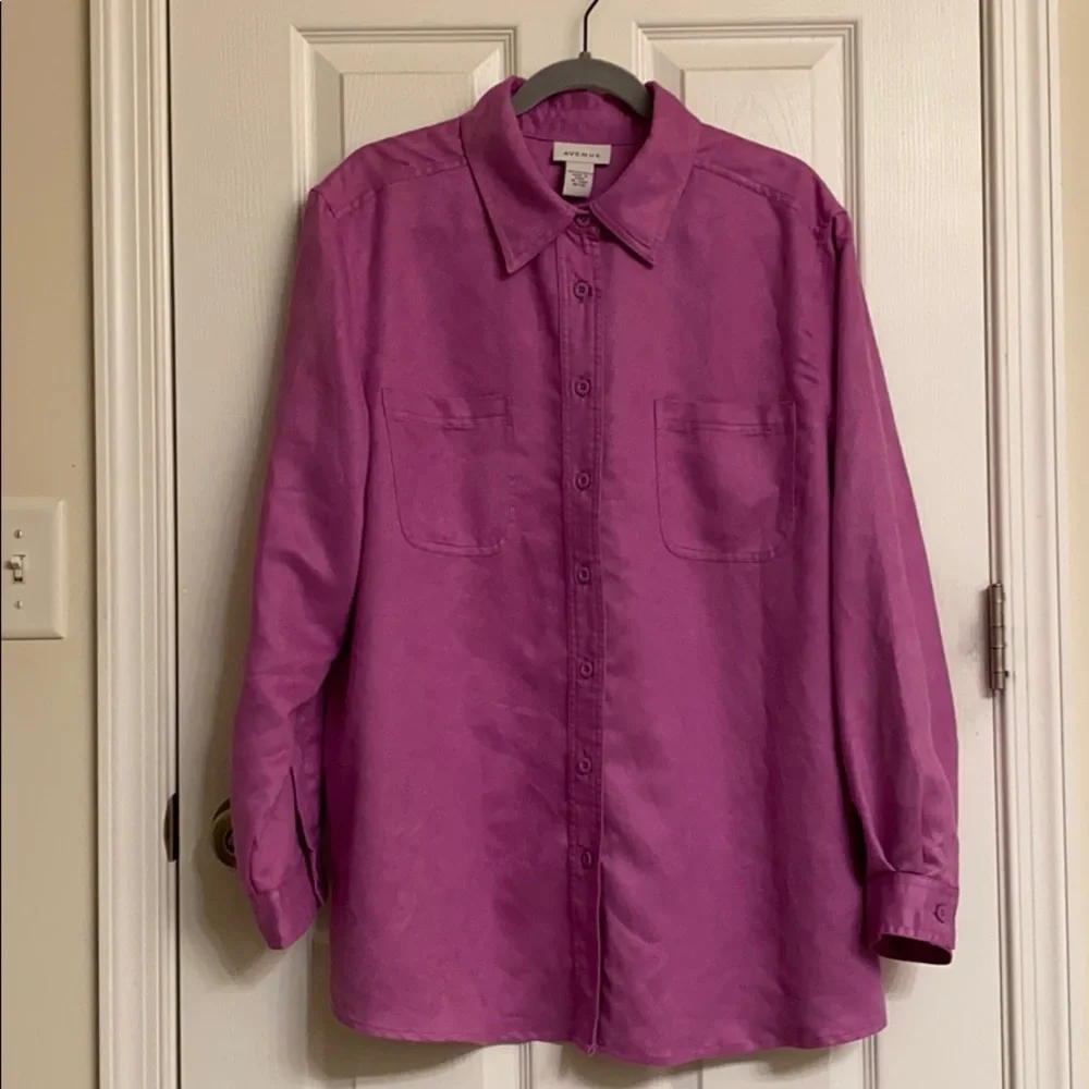 Avenue Pink Purple Soft Long Sleeve Button-Down Shirt/Jacket Polyester 18/20